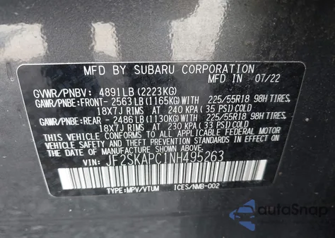 2022 Subaru Forester Limited from USA, damaged, VIN JF2SKAPC1NH495263